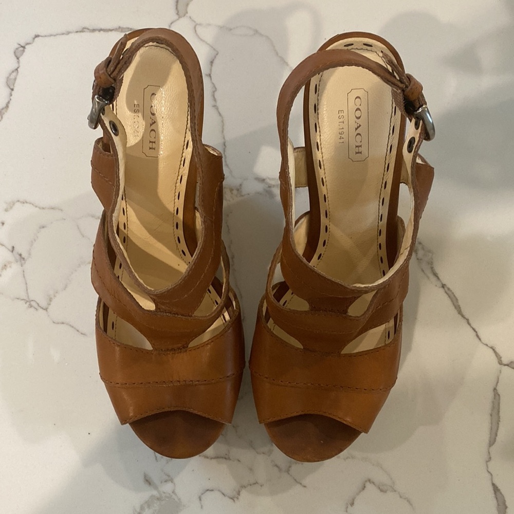Coach Jazlyn leather platform wedge sandals
